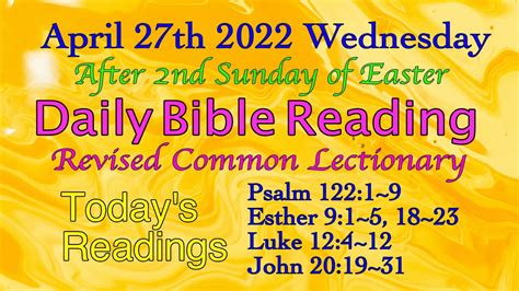 April 27 2022 Wednesday S Daily Bible Reading RCL YouTube