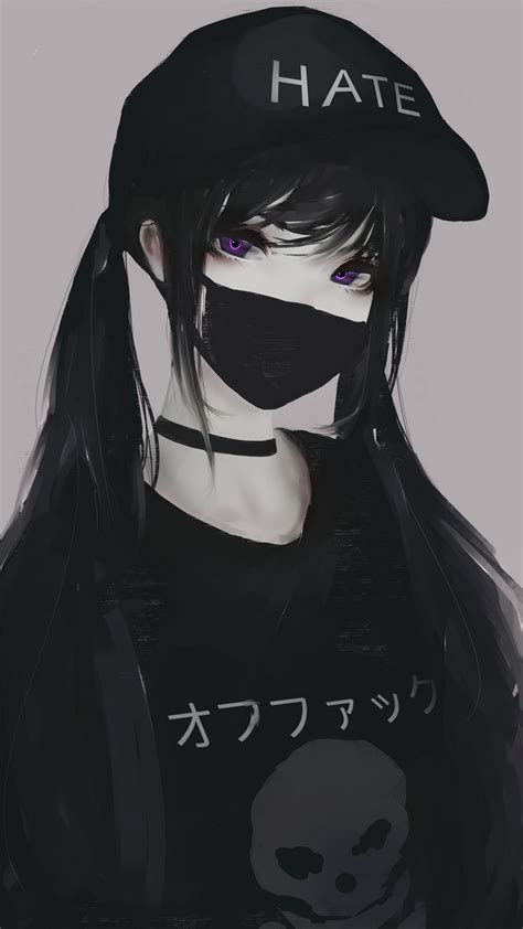 2160x3840 Anime Girl Face Mask Purple Eyes Twintails Hate 5k