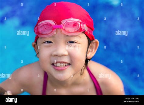 Happy Smiling Kid In Swimming Pool Outdoor Stock Photo Alamy