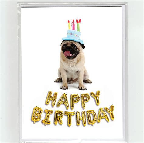 Pug And Balloons Happy Birthday Greeting Card Dog Dogs Funny Etsy Ireland
