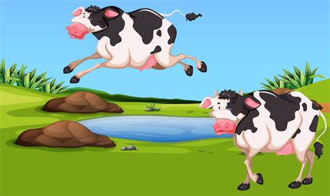Two Cows In The Farm 295461 Vector Art At Vecteezy