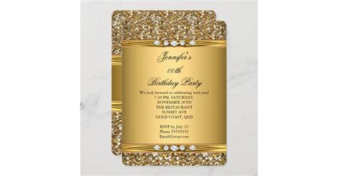 Elegant Gold Glitter Look Diamond Birthday Party Invitation Zazzle