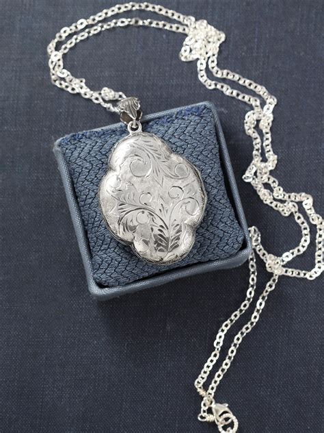 Sterling Silver Locket Necklace Large Vintage Rare Soft Rounded