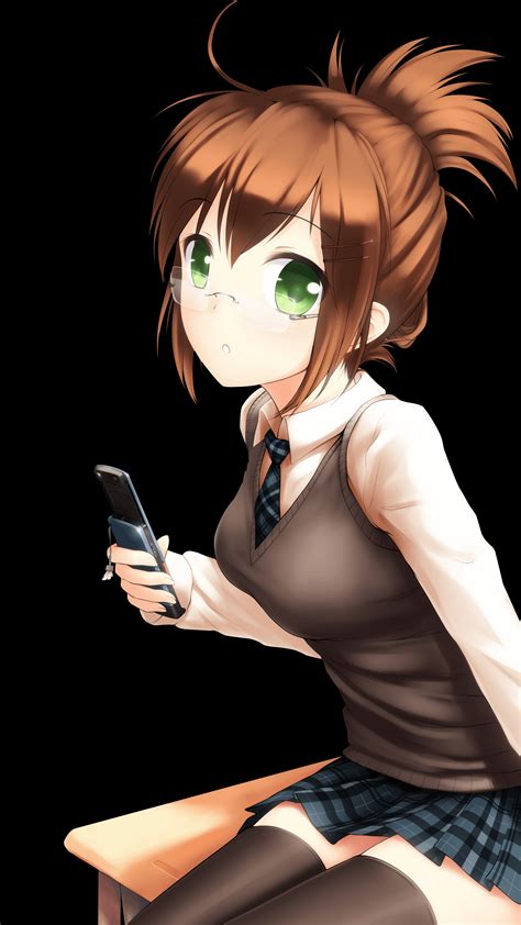 Cute Anime Girl On Cellphone [1440x2560] R Amoledbackgrounds