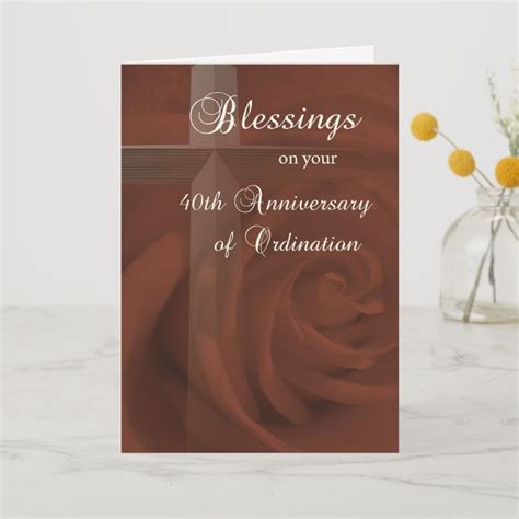 40th Anniversary Of Ordination Red Rose And Cros Card
