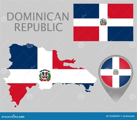 多米尼加共和国旗子、地图和地图尖 向量例证 插画 包括有 装载 空白的 多明戈 区域 北风之 152405997