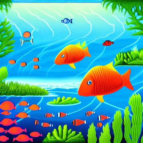 Ai Aquatic Life Illustration Paint Landscape · Creative Fabrica