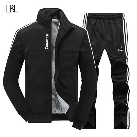 Warm Tracksuit Men Sporting Fleece Thick Jacketpant Tow Pieces Brand