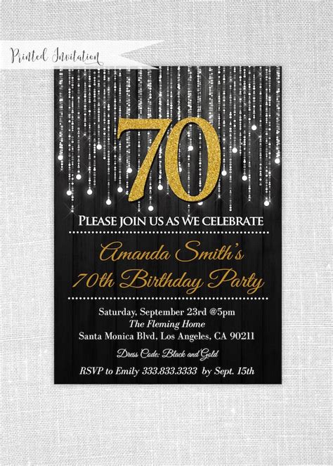 Items Similar To Black And Gold 70th Birthday Invitations 70th