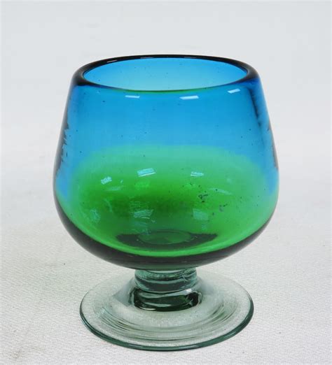 Mexican Glass Snifter 8oz Turquoise To Green Fade Eye4art Handmade Drinking Glasses From Mexico