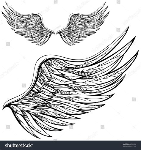 Cartoon Angel Wings Black White Drawn Stock Vector