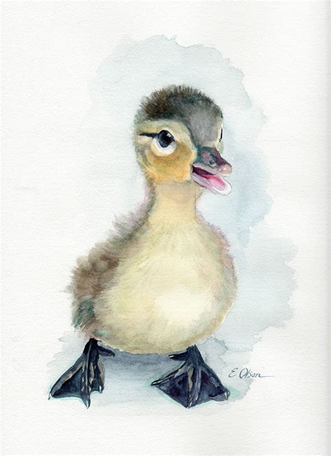 Original Watercolor Duck Duckling Wall Art Nursery Decor Animal Art