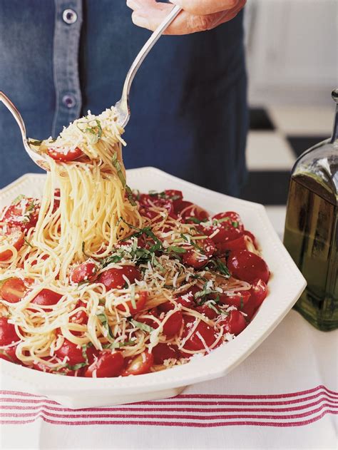 Ingredients in bruschetta with tomato and basil. Tomato Bruschetta Recipe Barefoot Contessa - barefoot contessas winter minestrone and garlic ...