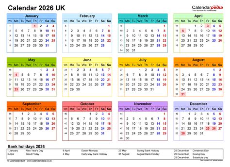 Calendar 2026 Uk Free Printable Pdf Templates
