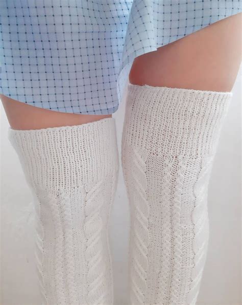 Over The Knee Socks White For Women Wool Thigh High Socks Etsy