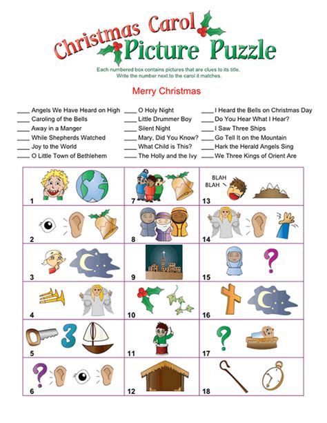 Printable Christmas Carol Picture Puzzle Christmas School Christmas