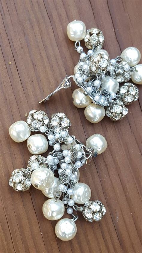 Vintage Pearl And Rhinestones Earrings Wedding Jewlery Vintage