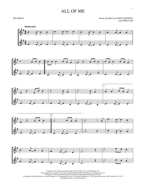 Printable jazz pdf score is easy to learn to play. All Of Me Sheet Music | John Legend | Trumpet Duet