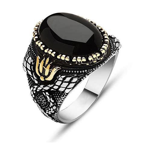 Black Onyx Stone Silver Men Ring Boutique Ottoman Exclusive