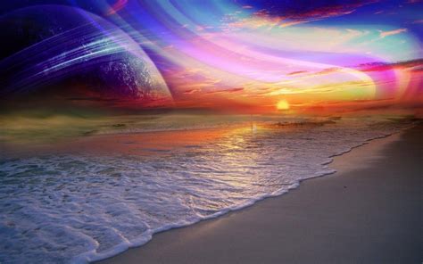 Rainbow Sunset Ocean Waves View Beach Hd Pictures Rainbow Wallpaper