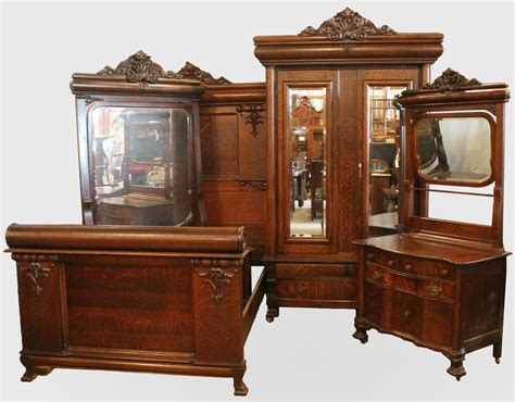 Antique Victorian Oak Bedroom Set 4 Piece Matching Set Dresser