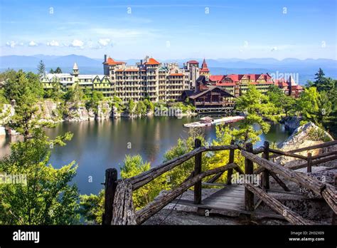 Scenic View Of Mohonk Mountain House And Mohonk Lake In Upstate New