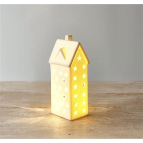 Tall Light Up House Star Cut Out Ceramic House Lantern Village Scene