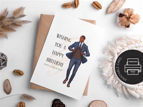 Printable Birthday Card Black Man Birthday Card Printable Etsy