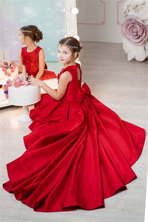 Red Satin Ruffle Dress Flower Girl Dress Asymmetrical Etsy Satin