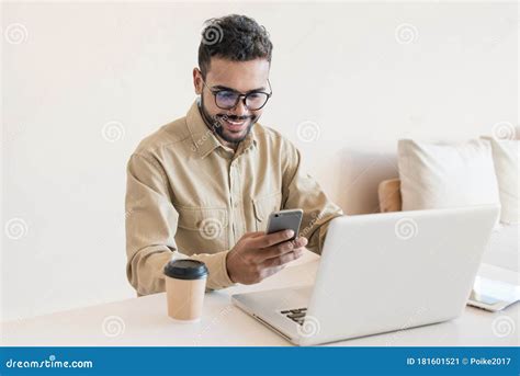 Man Student Working On Computer Businessman Using Laptop And Smart