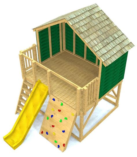 Open Play Set With A Gable Roof Rock Wall Slide And Ship Ladder How