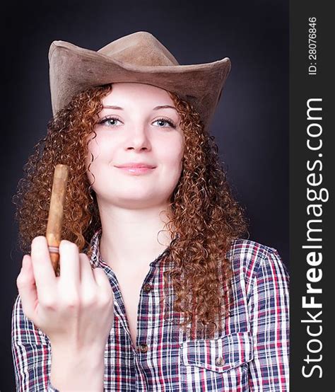 1 Pretty Curly Girl Cowboy Cigar Free Stock Photos Stockfreeimages