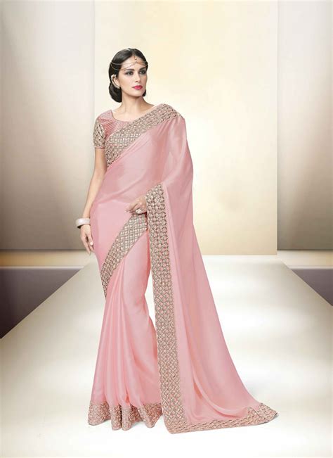 Contemporary Pink Embroidered Party Wear Saree