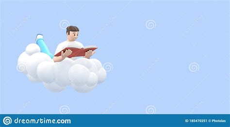 Literature Fan A Young Guy In The Sky On A Cloud Is Reading A Book