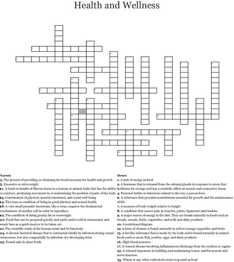 Health Crossword Puzzle Printable Printable Word Searches