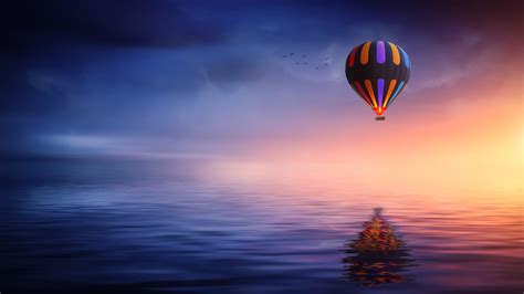 Hot Air Balloon At Night Wallpaper