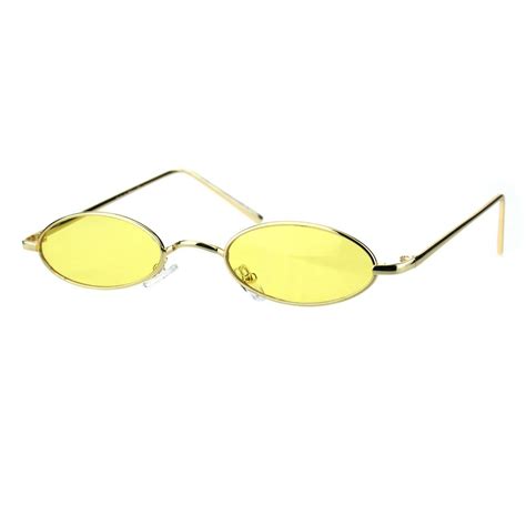 thin skinny oval sunglasses gold metal small frame wide bridge low fit uv 400 sunglasses
