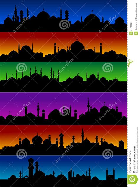 Oriental Arabian City Skylines With Mosques Stock Vector Illustration