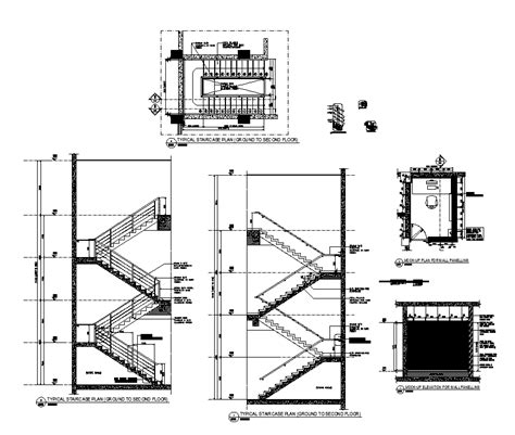 Typical Staircase Plan And Elevation 2d View Layout File Cadbull