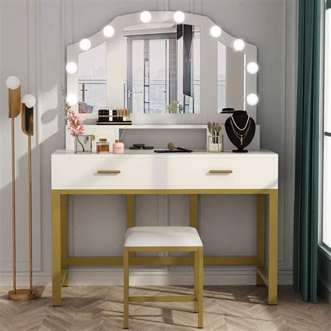 4.3 out of 5 stars. 47" Large Vanity Set with 10 LED Lights, Vanity Makeup Table with Detachable Mirror, 4 Drawers ...