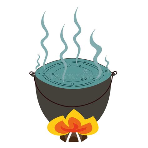 Pot Of Boiling Water On The Fire Stock Illustration