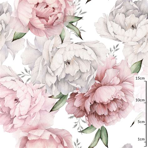 Watercolor Peonies Flowers Cotton Fabric Premium Nursery Etsy