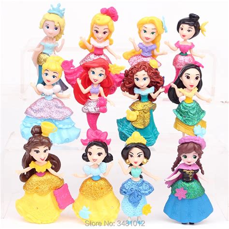 12pcs Elsa Anna Jasmine Mulan Mermaid Moana Pvc Action Figures Rapunzel