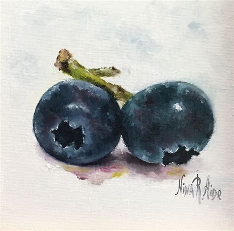 Blueberries 11 Original Oil Painting Nina R Aide 6x6 Canvas Fruit Fine
