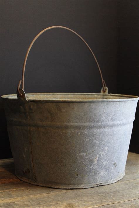 Vintage Galvanized Bucket With Handle Rustic Old Etsy Galvanized