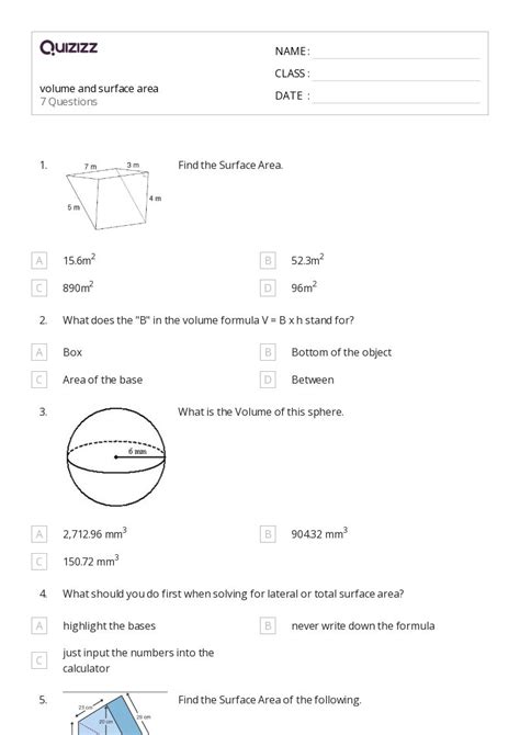Printable Volume And Surface Area Worksheets Quizizz