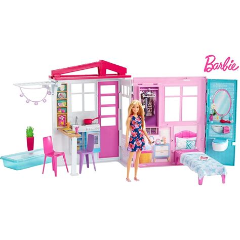 Barbie Fxg55 Doll And Dollhouse Portable 1 Story Playset With Pool