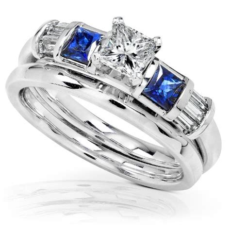 The Bridal Ring Sets 1 Carat Blue Sapphire Diamond Wedding Rings Set