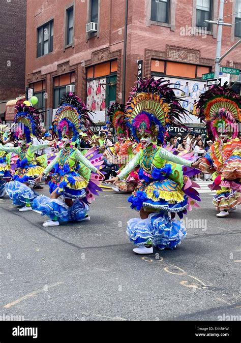 Dancers In Colorful Costumes For Filipino Parade In New York City Stock
