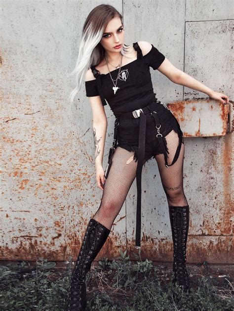 Black Street Gothic Punk Denim Strap Shorts For Women In 2021 Punk Girl Outfits Gothic